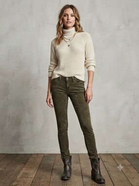 Free People Olive Corduroy High-Waist Pants